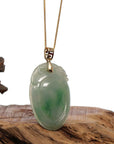 Baikalla Jewelry Jade Pendant Baikalla Natural Green Jadeite Jade Shou Tao ( Longevity Peach ) Necklace With 14k Yellow Gold VS1 Diamond Bail