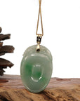 Baikalla Jewelry Jade Pendant Baikalla Natural Green Jadeite Jade Shou Tao ( Longevity Peach ) Necklace With 14k Yellow Gold VS1 Diamond Bail