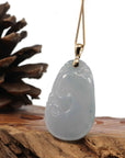 Baikalla Jewelry Jade Pendant Copy of Copy of Copy of Copy of 14k Yellow Gold Genuine Burmese Light Lavender Jadeite Happiness and Safety (Fu & Pingan) Pendant Necklace