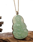 Baikalla Jewelry Jade Guanyin Pendant Necklace Copy of "Goddess of Compassion" 14k Yellow Gold Genuine Burmese Jadeite Jade Guanyin Necklace With Good Luck Design