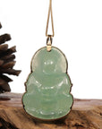 Baikalla Jewelry Jade Guanyin Pendant Necklace Copy of "Goddess of Compassion" 14k Yellow Gold Genuine Burmese Jadeite Jade Guanyin Necklace With Good Luck Design