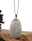 Baikalla Jewelry Jade Pendant Copy of 14k Yellow Gold Genuine Burmese Light Lavender Jadeite Happiness and Safety (Fu & Pingan) Pendant Necklace