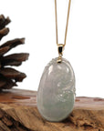 Baikalla Jewelry Jade Pendant Copy of 14k Yellow Gold Genuine Burmese Light Lavender Jadeite Happiness and Safety (Fu & Pingan) Pendant Necklace