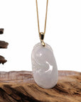 Baikalla Jewelry Jade Pendant Copy of Copy of Copy of Copy of Copy of 14k Yellow Gold Genuine Burmese Light Lavender Jadeite Happiness and Safety (Fu & Pingan) Pendant Necklace