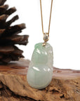 Baikalla Jewelry Jade Pendant 14K Yellow Gold Jadeite Jade Good Luck Hulu Bottle Gourd Necklace With Diamonds