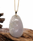 Baikalla Jewelry Jade Pendant Copy of Copy of Copy of 14k Yellow Gold Genuine Burmese Light Lavender Jadeite Happiness and Safety (Fu & Pingan) Pendant Necklace