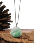 Baikalla Jewelry Jade Buddha Pendant Baikalla™ "Laughing Buddha" Genuine Vibrant Green Jadeite Buddha Pendant Necklace With 14k White Gold Diamond Bail