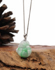 Baikalla Jewelry Jade Buddha Pendant Baikalla™ "Laughing Buddha" Genuine Vibrant Green Jadeite Buddha Pendant Necklace With 14k White Gold Diamond Bail