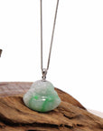 Baikalla Jewelry Jade Buddha Pendant Baikalla™ "Laughing Buddha" Genuine Vibrant Green Jadeite Buddha Pendant Necklace With 14k White Gold Diamond Bail