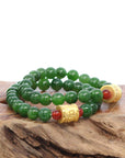 Baikalla Jewelry jade beads bracelet 24K Pure Yellow Gold Buddha Symbol Tongtong With Genuine Green Jade Round Beads Bracelet Bangle ( 8 mm )
