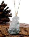 Baikalla Jewelry Jade Guanyin Pendant Necklace Copy of Baikalla "Goddess of Compassion" Genuine Burmese Ice Blue Jadeite Jade Guanyin Necklace With Good Luck Design 14K Gold Bail