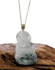 Baikalla Jewelry Jade Guanyin Pendant Necklace Copy of Baikalla "Goddess of Compassion" Genuine Burmese Ice Blue Jadeite Jade Guanyin Necklace With Good Luck Design 14K Gold Bail