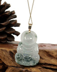 Baikalla Jewelry Jade Guanyin Pendant Necklace Copy of Baikalla "Goddess of Compassion" Genuine Burmese Ice Blue Jadeite Jade Guanyin Necklace With Good Luck Design 14K Gold Bail