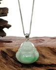 Baikalla Jewelry Jade Buddha Pendant Copy of Baikalla™ "Laughing Buddha" Genuine Vibrant Green Jadeite Buddha Pendant Necklace With 14k White Gold Bail
