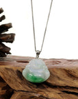 Baikalla Jewelry Jade Buddha Pendant Copy of Copy of Baikalla™ "Laughing Buddha" Genuine Vibrant Green Jadeite Buddha Pendant Necklace With 14k White Gold Bail