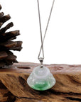 Baikalla Jewelry Jade Buddha Pendant Copy of Copy of Baikalla™ "Laughing Buddha" Genuine Vibrant Green Jadeite Buddha Pendant Necklace With 14k White Gold Bail