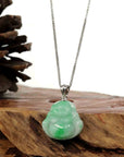 Baikalla Jewelry Jade Buddha Pendant Copy of Copy of Copy of Baikalla™ "Laughing Buddha" Genuine Vibrant Green Jadeite Buddha Pendant Necklace With 14k White Gold Bail