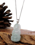 Baikalla Jewelry Jade Guanyin Pendant Necklace Copy of Baikalla "Goddess of Compassion" Genuine Burmese Ice Blue Jadeite Jade Guanyin Necklace With Good Luck Design 14K Gold Bail