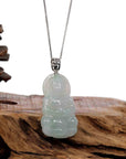 Baikalla Jewelry Jade Guanyin Pendant Necklace Copy of Baikalla "Goddess of Compassion" Genuine Burmese Ice Blue Jadeite Jade Guanyin Necklace With Good Luck Design 14K Gold Bail