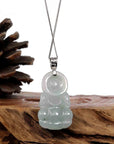 Baikalla Jewelry Jade Guanyin Pendant Necklace Copy of Baikalla "Goddess of Compassion" Genuine Burmese Ice Blue Jadeite Jade Guanyin Necklace With Good Luck Design 14K Gold Bail