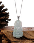 Baikalla Jewelry Jade Guanyin Pendant Necklace Copy of Baikalla "Goddess of Compassion" Genuine Burmese Ice Blue Jadeite Jade Guanyin Necklace With Good Luck Design 14K Gold Bail