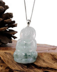 Baikalla Jewelry Jade Guanyin Pendant Necklace Copy of Copy of Baikalla "Goddess of Compassion" Genuine Burmese Ice Blue Jadeite Jade Guanyin Necklace With Good Luck Design 14K Gold Bail