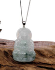 Baikalla Jewelry Jade Guanyin Pendant Necklace Copy of Copy of Baikalla "Goddess of Compassion" Genuine Burmese Ice Blue Jadeite Jade Guanyin Necklace With Good Luck Design 14K Gold Bail