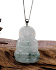 Baikalla Jewelry Jade Guanyin Pendant Necklace Copy of Copy of Baikalla "Goddess of Compassion" Genuine Burmese Ice Blue Jadeite Jade Guanyin Necklace With Good Luck Design 14K Gold Bail