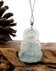 Baikalla Jewelry Jade Guanyin Pendant Necklace Copy of Copy of Baikalla "Goddess of Compassion" Genuine Burmese Ice Blue Jadeite Jade Guanyin Necklace With Good Luck Design 14K Gold Bail