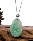 Baikalla Jewelry Jade Pendant Copy of Copy of Natural Green Jadeite Jade Ru Yi Necklace With 14k White Gold Bail