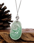 Baikalla Jewelry Jade Pendant Copy of Copy of Natural Green Jadeite Jade Ru Yi Necklace With 14k White Gold Bail