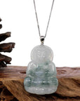 Baikalla Jewelry Jade Guanyin Pendant Necklace Copy of Copy of Copy of Baikalla "Goddess of Compassion" Genuine Burmese Ice Blue Jadeite Jade Guanyin Necklace With Good Luck Design 14K Gold Bail