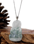 Baikalla Jewelry Jade Guanyin Pendant Necklace Copy of Copy of Copy of Baikalla "Goddess of Compassion" Genuine Burmese Ice Blue Jadeite Jade Guanyin Necklace With Good Luck Design 14K Gold Bail