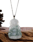 Baikalla Jewelry Jade Guanyin Pendant Necklace Copy of Copy of Copy of Baikalla "Goddess of Compassion" Genuine Burmese Ice Blue Jadeite Jade Guanyin Necklace With Good Luck Design 14K Gold Bail