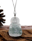 Baikalla Jewelry Jade Guanyin Pendant Necklace Copy of Copy of Copy of Baikalla "Goddess of Compassion" Genuine Burmese Ice Blue Jadeite Jade Guanyin Necklace With Good Luck Design 14K Gold Bail