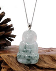 Baikalla Jewelry Jade Guanyin Pendant Necklace Copy of Copy of Copy of Copy of Baikalla "Goddess of Compassion" Genuine Burmese Ice Blue Jadeite Jade Guanyin Necklace With Good Luck Design 14K Gold Bail