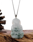 Baikalla Jewelry Jade Guanyin Pendant Necklace Copy of Copy of Copy of Copy of Baikalla "Goddess of Compassion" Genuine Burmese Ice Blue Jadeite Jade Guanyin Necklace With Good Luck Design 14K Gold Bail