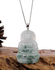 Baikalla Jewelry Jade Guanyin Pendant Necklace Copy of Copy of Copy of Copy of Baikalla "Goddess of Compassion" Genuine Burmese Ice Blue Jadeite Jade Guanyin Necklace With Good Luck Design 14K Gold Bail