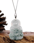 Baikalla Jewelry Jade Guanyin Pendant Necklace Copy of Copy of Copy of Copy of Baikalla "Goddess of Compassion" Genuine Burmese Ice Blue Jadeite Jade Guanyin Necklace With Good Luck Design 14K Gold Bail