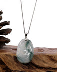 Baikalla Jewelry 18k Gold Jadeite Pendant Copy of Genuine Burmese Ice Blue Jadeite RuYi Pendant with 18k White Gold Bail