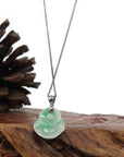 Baikalla Jewelry Jade Buddha Pendant Copy of Copy of Copy of Copy of Copy of Copy of Baikalla™ "Laughing Buddha" Genuine Vibrant Green Jadeite Buddha Pendant Necklace With 14k White Gold Bail