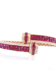 Baikalla Jewelry Gold Ruby Bracelet Baikalla™ 18K Rose Gold Natural Ruby and Diamond Bypass Hinge Bracelet