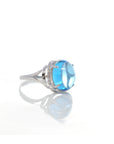 Baikalla Jewelry Gold Amethyst Ring 18k White Gold Genuine Swiss Blue Topaz Ring with Diamonds