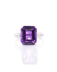 Baikalla Jewelry Gold Amethyst Ring 18k Rose Gold Genuine Amethyst Ring with Diamonds