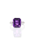 Baikalla Jewelry Gold Amethyst Ring 18k Rose Gold Genuine Amethyst Ring with Diamonds