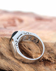 Baikalla Jewelry Baikalla™ "Emerald Cabochon" Genuine Burmese Emerald Cut Black Jadeite Jade Ring