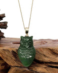 Baikalla Jewelry God Jadeite Jade Necklace Baikalla Genuine Green Nephrite Jade Lucky Owl Pendant Necklace With 14k Yellow Gold Bail
