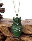 Baikalla Jewelry God Jadeite Jade Necklace Baikalla Genuine Green Nephrite Jade Lucky Owl Pendant Necklace With 14k Yellow Gold Bail