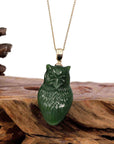 Baikalla Jewelry God Jadeite Jade Necklace Baikalla Genuine Green Nephrite Jade Lucky Owl Pendant Necklace With 14k Yellow Gold Bail