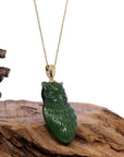 Baikalla Jewelry God Jadeite Jade Necklace Baikalla Genuine Green Nephrite Jade Lucky Owl Pendant Necklace With 14k Yellow Gold Bail